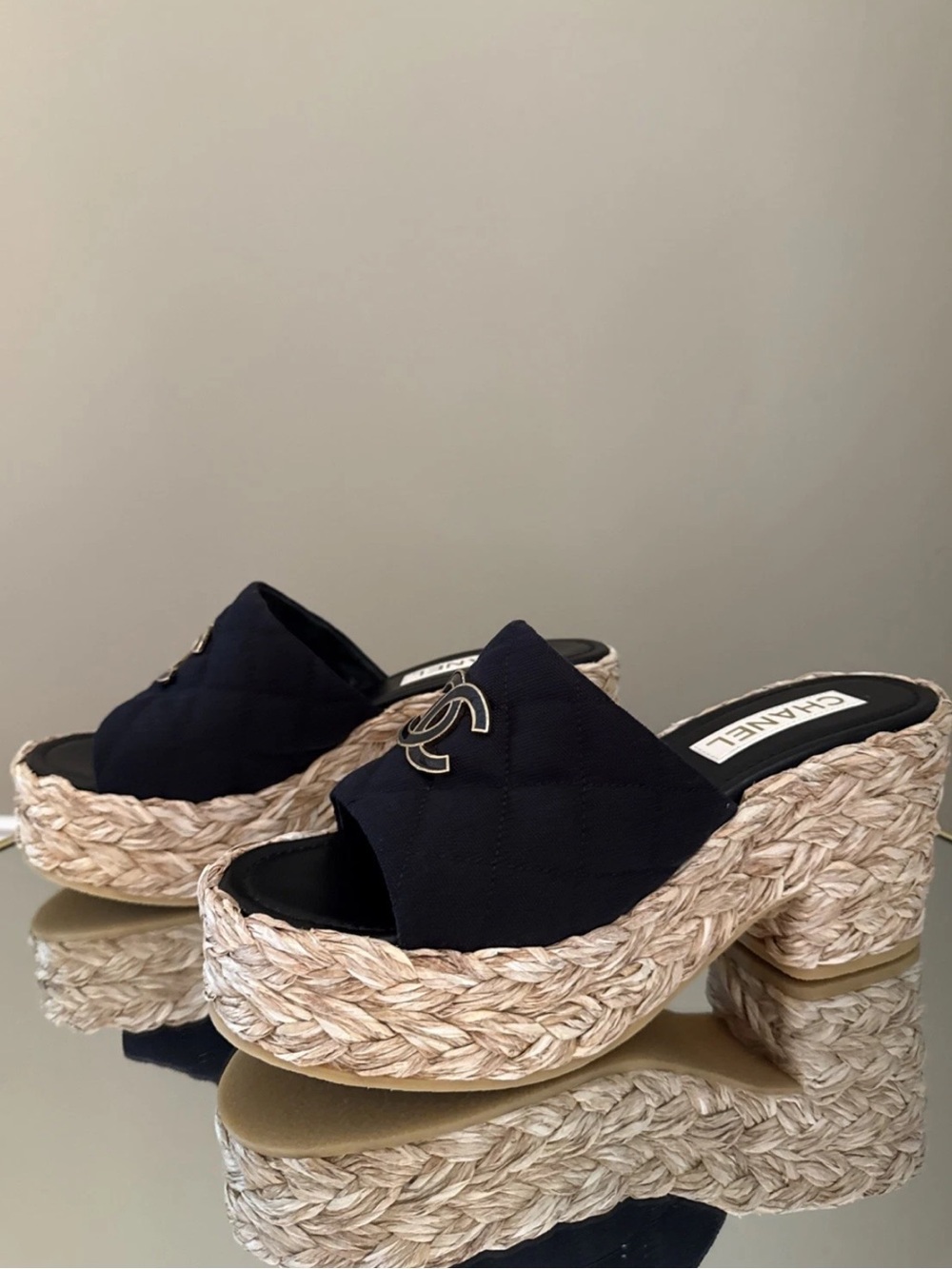 Chanel 25C Platform Raffia CC interlocking logo slides sandal size 37 - Picture 11 of 15